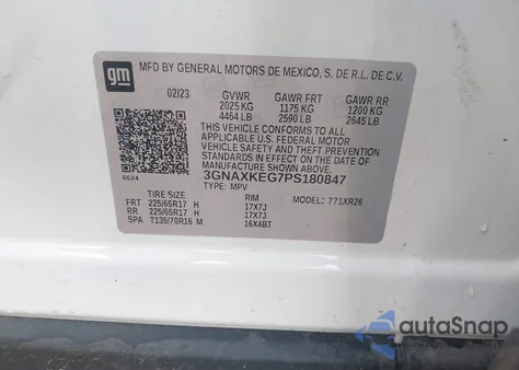 2023 Chevrolet Equinox Fwd Lt из США, поврежденный, VIN 3GNAXKEG7PS180847